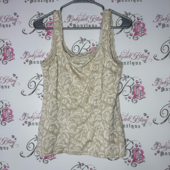 White House black market tank top beige lace trim Lacie cream beige white - Picture 5 of 7